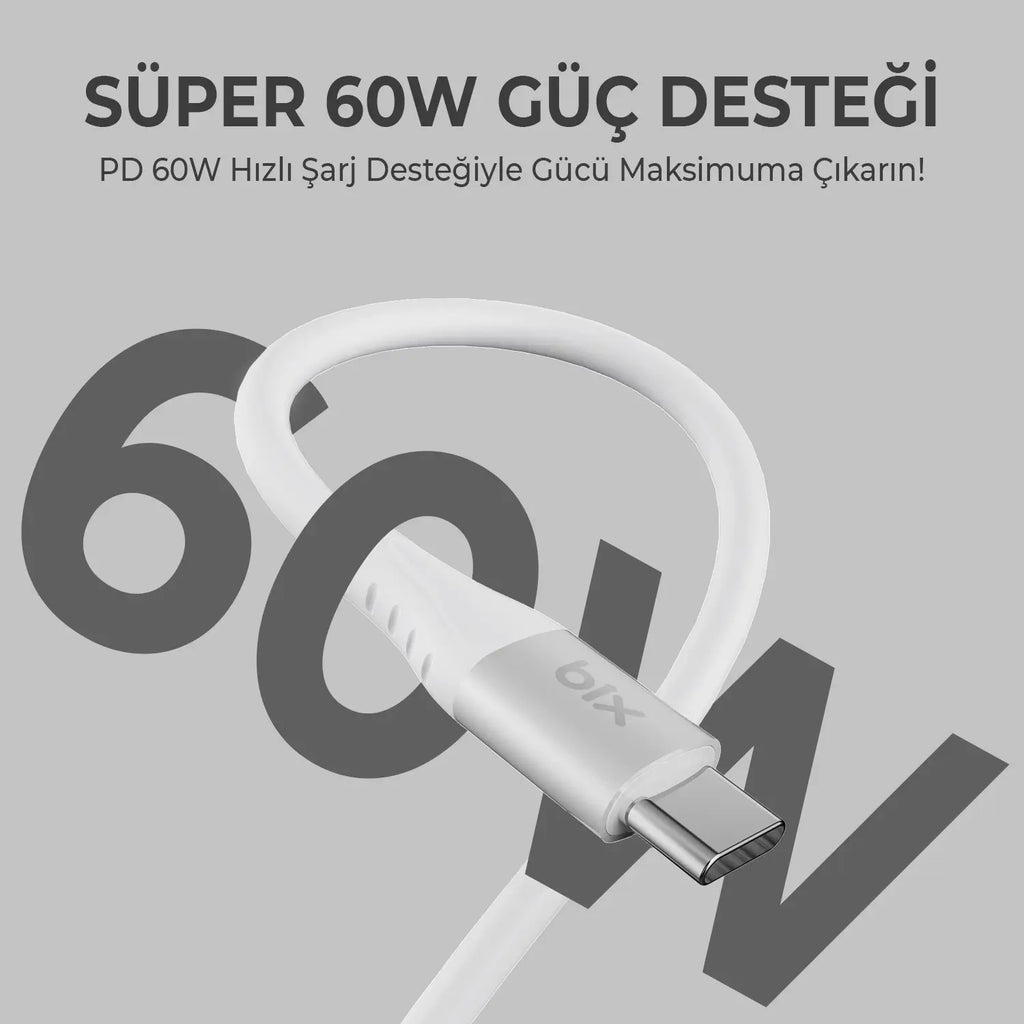 BİX TYP-C PD KABLO ULTRA SOFT 60W 120CM SİLİKON KABLO